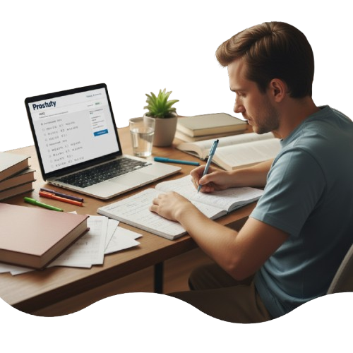 Student studying with books